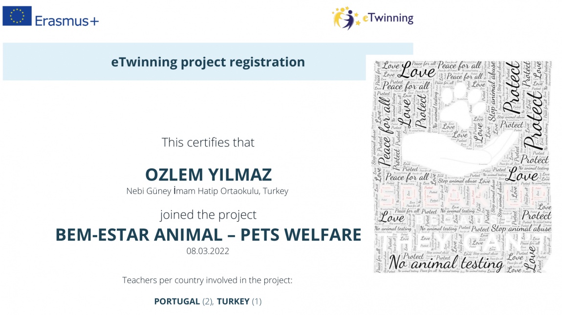 'Pets Welfare' adlı hayvan hakları ve refahı konulu eTwinning projemiz başladı.